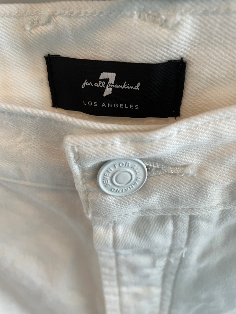 7 For All Mankind White and Blue Two-Tone Cutoff Denim Shorts - Picture 2 of 7